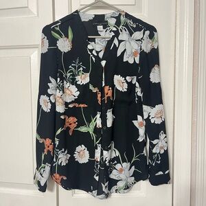 Floral Print Long Sleeve Blouse- Size: S
